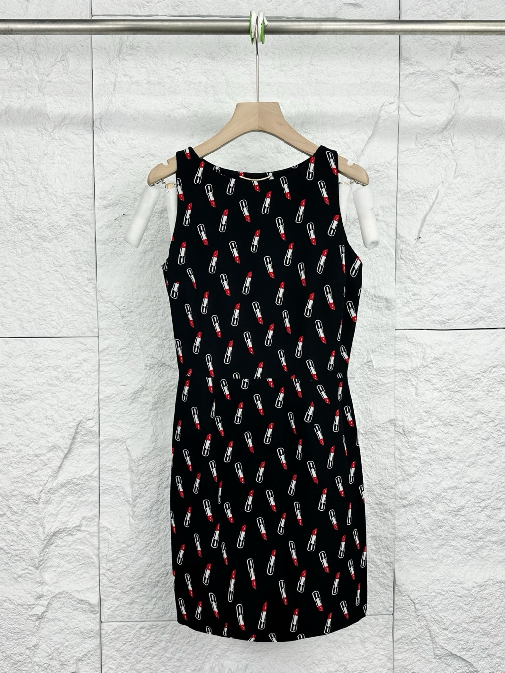 Steal Saint Laurent Black Lipstick-Print Sleeveless Mini Dress